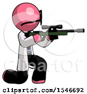 Poster, Art Print Of Pink Doctor Scientist Man Kneeling Shooting Sniper Rifle
