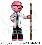 Pink Doctor Scientist Man Holding Staff Or Bo Staff