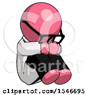 Pink Doctor Scientist Man Sitting With Head Down Facing Angle Right