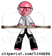 Pink Doctor Scientist Man Bo Staff Kung Fu Defense Pose
