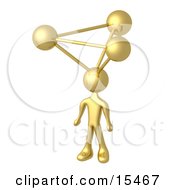 Golden Employee With Atoms On His Head Symbolizing A Genius Ideas Crativity And Brainstorming Clipart Illustration Image