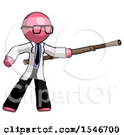 Poster, Art Print Of Pink Doctor Scientist Man Bo Staff Pointing Right Kung Fu Pose