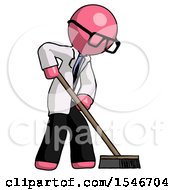 Poster, Art Print Of Pink Doctor Scientist Man Cleaning Services Janitor Sweeping Side View