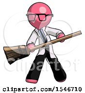 Pink Doctor Scientist Man Broom Fighter Defense Pose