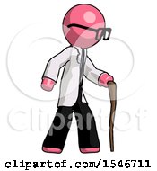 Poster, Art Print Of Pink Doctor Scientist Man Walking With Hiking Stick