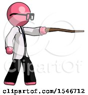 Poster, Art Print Of Pink Doctor Scientist Man Pointing With Hiking Stick