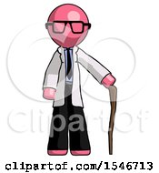 Poster, Art Print Of Pink Doctor Scientist Man Standing With Hiking Stick