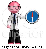 Poster, Art Print Of Pink Doctor Scientist Man Holding A Large Compass