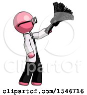 Poster, Art Print Of Pink Doctor Scientist Man Dusting With Feather Duster Upwards