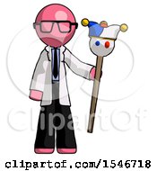 Pink Doctor Scientist Man Holding Jester Staff