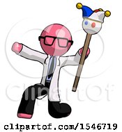 Poster, Art Print Of Pink Doctor Scientist Man Holding Jester Staff Posing Charismatically