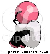 Pink Doctor Scientist Man Sitting With Head Down Back View Facing Left