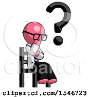 Poster, Art Print Of Pink Doctor Scientist Man Question Mark Concept Sitting On Chair Thinking