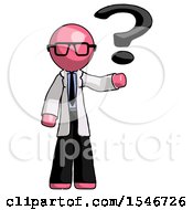 Poster, Art Print Of Pink Doctor Scientist Man Holding Question Mark To Right