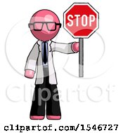 Pink Doctor Scientist Man Holding Stop Sign