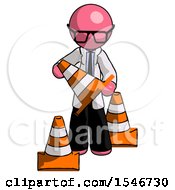 Poster, Art Print Of Pink Doctor Scientist Man Holding A Traffic Cone