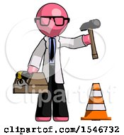 Pink Doctor Scientist Man Under Construction Concept Traffic Cone And Tools