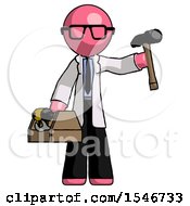 Poster, Art Print Of Pink Doctor Scientist Man Holding Tools And Toolchest Ready To Work