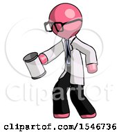 Poster, Art Print Of Pink Doctor Scientist Man Begger Holding Can Begging Or Asking For Charity Facing Left