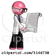 Pink Doctor Scientist Man Holding Blueprints Or Scroll