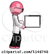 Poster, Art Print Of Pink Doctor Scientist Man Show Tablet Device Computer To Viewer Blank Area
