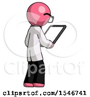 Poster, Art Print Of Pink Doctor Scientist Man Looking At Tablet Device Computer Facing Away