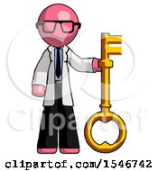 Poster, Art Print Of Pink Doctor Scientist Man Holding Key Made Of Gold