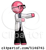 Poster, Art Print Of Pink Doctor Scientist Man Presenting Something To His Left