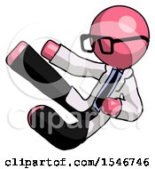 Poster, Art Print Of Pink Doctor Scientist Man Flying Ninja Kick Left