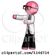 Poster, Art Print Of Pink Doctor Scientist Man Presenting Something To His Right