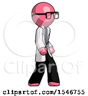 Poster, Art Print Of Pink Doctor Scientist Man Walking Turned Right Front View