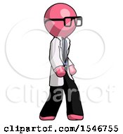 Pink Doctor Scientist Man Walking Turned Right Front View