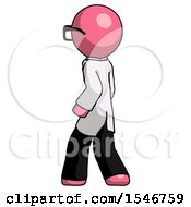 Poster, Art Print Of Pink Doctor Scientist Man Walking Away Direction Left View