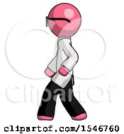 Poster, Art Print Of Pink Doctor Scientist Man Walking Left Side View