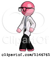 Poster, Art Print Of Pink Doctor Scientist Man Man Walking Turned Left Front View