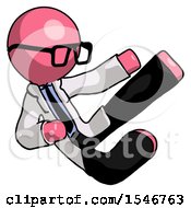 Poster, Art Print Of Pink Doctor Scientist Man Flying Ninja Kick Right