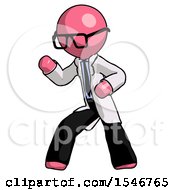 Poster, Art Print Of Pink Doctor Scientist Man Martial Arts Defense Pose Left