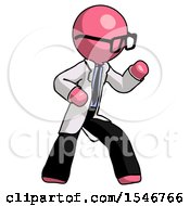 Pink Doctor Scientist Man Martial Arts Defense Pose Right