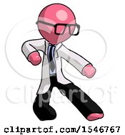 Pink Doctor Scientist Man Karate Defense Pose Right