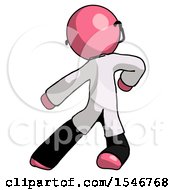 Pink Doctor Scientist Man Karate Defense Pose Left