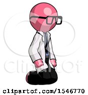 Pink Doctor Scientist Man Kneeling Angle View Right