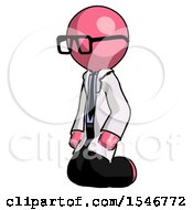 Pink Doctor Scientist Man Kneeling Angle View Left