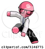 Poster, Art Print Of Pink Doctor Scientist Man Action Hero Jump Pose