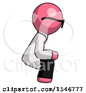 Pink Doctor Scientist Man Squatting Facing Right