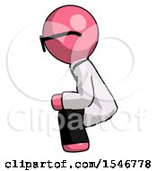 Poster, Art Print Of Pink Doctor Scientist Man Squatting Facing Left