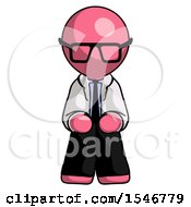 Pink Doctor Scientist Man Squatting Facing Front