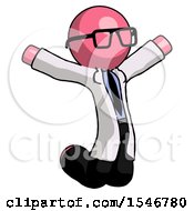 Poster, Art Print Of Pink Doctor Scientist Man Jumping Or Kneeling With Gladness