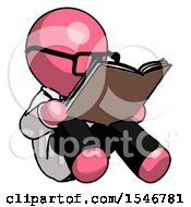 Pink Doctor Scientist Man Reading Book While Sitting Down