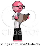 Poster, Art Print Of Pink Doctor Scientist Man Reading Book While Standing Up Facing Away