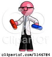 Poster, Art Print Of Pink Doctor Scientist Man Red Pill Or Blue Pill Concept